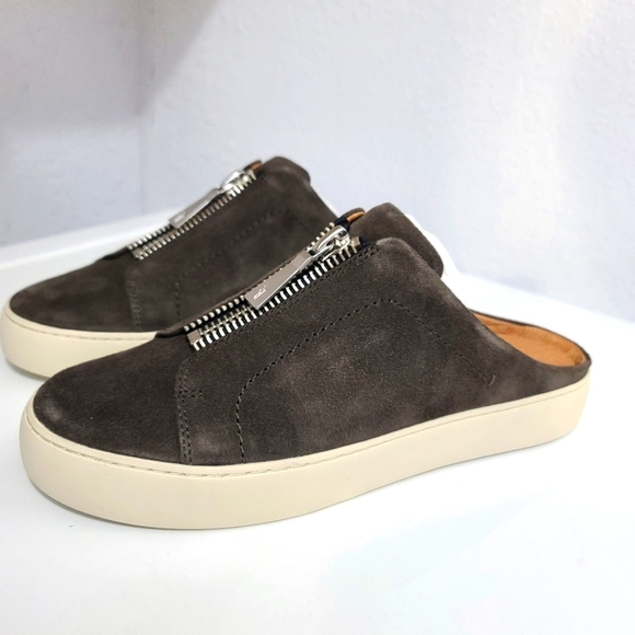 FRYE Lena Zip Up Mules Slip-On Sneakers in Grigio Gray Suede Color - Picture 5 of 10